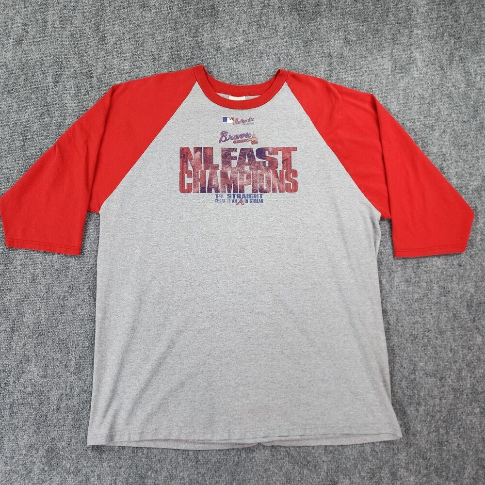 Atlanta Braves Shirt Mens XL Gray Red Lee Sport 3/4 Raglan Sleeve 2005 NL East